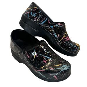 Dansko Clogs Comfort Slip On Shoes Colorful Splatter Paint Leather Sz 38 8 Nurse